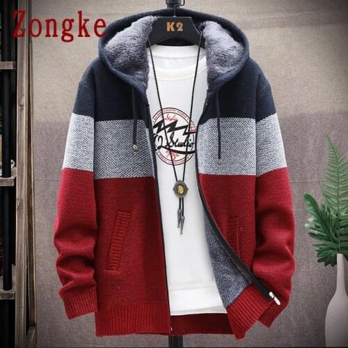 Zongke Patchwork Hooded Cardigan Men Clothing Winter Knitted Cardigan Sweater Men Coats Wool Men Sweater Fashion M-3XL 2020