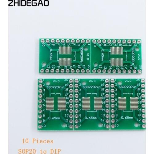 10pcs SOP20 SSOP20 TSSOP20 to DIP20 Pinboard SMD To DIP Adapter 0.65mm/1.27mm to 2.54mm DIP Pin Pitch PCB Board Converter