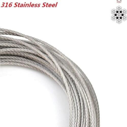 100Meters Dia.0.8/1/1.2/1.5/2/2.5/3MM Authentic Marine Seaworthy Grade 316 316L Stainless Steel Wire Rope 7*7 Structure Cable