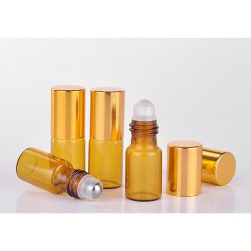 20pcs 3ML 5ML 10ML Amber Roll On Roller Bottle for Essential Oils Refillable Perfume Bottle Deodorant Containers With Gold Lid