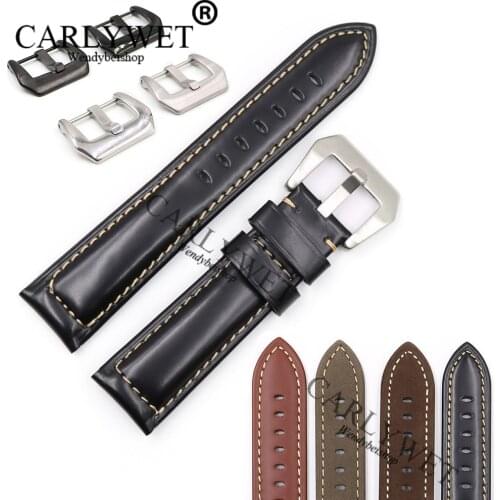 CARLYWET 22 24 26mm Black Brown Real Smooth Suede Leather Handmade Thick Wrist Watch Band Strap Belt