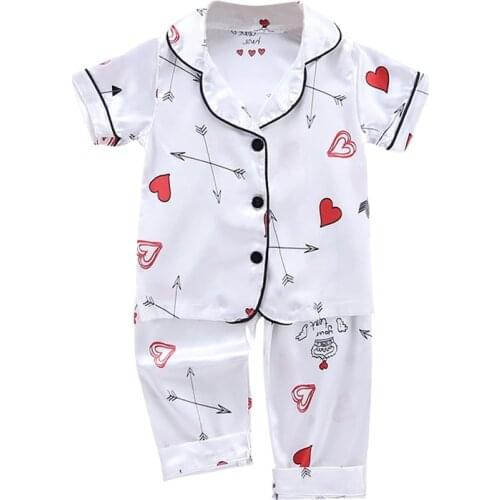 Kids Girls Boys Pyjamas Summer Baby pajamas set Heart Arrow Print Printing Short Sleeve sleepwear Tops+Sleep Pants 2pcs