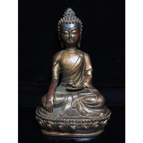 Home Decor 12" Tibet Buddhism Old Bronze Cinnabars Shakyamuni Medicine Buddha Amitabha Enshrine the Buddha