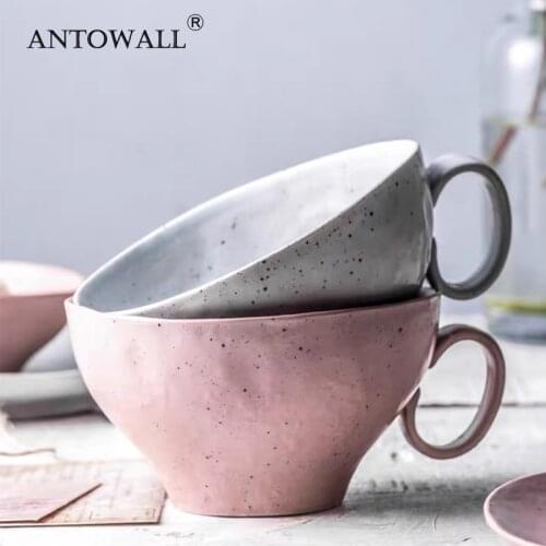 ANTOWALL Nordic Style Ceramic Breakfast Mug Two Colors Nice Design Hand Feeling Mugs Wholesale