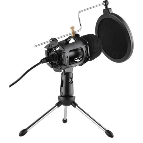 Video Microphone Kit with Mini Microphone Tripod Shock Mount Pop Filter Windshield Adapter Cable 3.5mm Plug