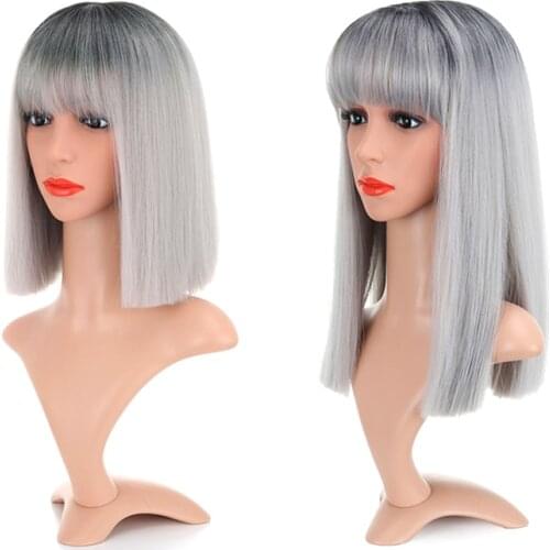 Short Bob Wig With Air Bangs Short Bob Straight Synthetic Heat Resistant Fiber Colorful Ombre Costume Wigs Cosplay Wig 16 Inch