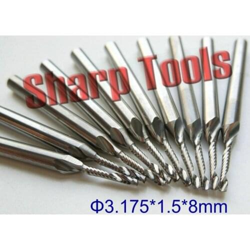 3.175x1.5x8MM Single Flute End Mills Cutter Tungsten Carbide Router Bit Set, CNC Milling Cutter Wood Router Tools on Acrylic MDF