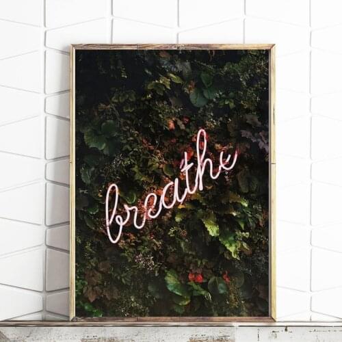 Breathe Neon Sign With Tropical Plants Print Neon Wall Art Picture Canvas Painting Botanical Poster Home Room Art Wall Decor