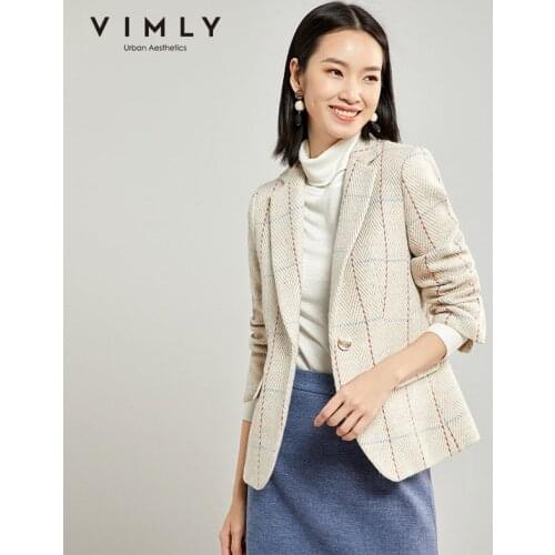 Vimly Women Stripe Wool Coat Vintage Turn Down Collar Single Button Slim Thick Office Lady Elegant Jacket Female Blazer F3703