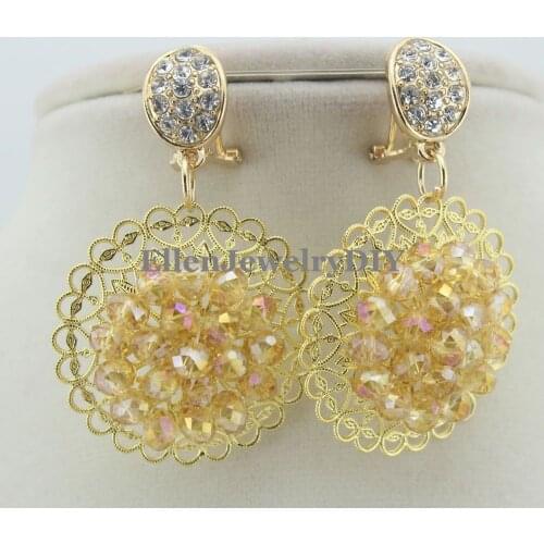 Champagne Crystal Earrings Nigerian Crystal Beads Earrings Statement Bridesmaid Earrings W11466