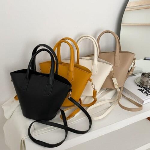 Vintage Fashion Girl Official Retro PU Solid Color Women Bucket Messenger Bag With Strap 2021 YQ663