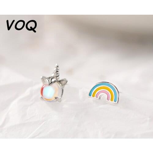VOQ 925 Sterling Silver Asymmetric Rainbow Unicorn Spiral Earrings Womens Womens Girls Exquisite Jewelry Bricos