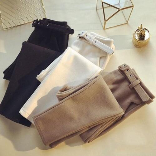 2020 Winter Women Wool Pants High Waist Women Harem Pants Plus Size Office Ladies Long Pants Elegant Women Trousers P518