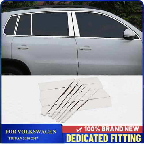 10Pcs/Set Stainless Steel Center Pillars Window Pillar Cover Strips For Volkswagen Tiguan 2010 to 2017