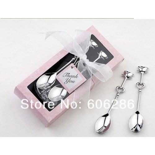 100sets/lot Wedding Keepsakes Silver Love Heart Lovers Spoons Coffee Spoon for valentine day and Wedding gifts