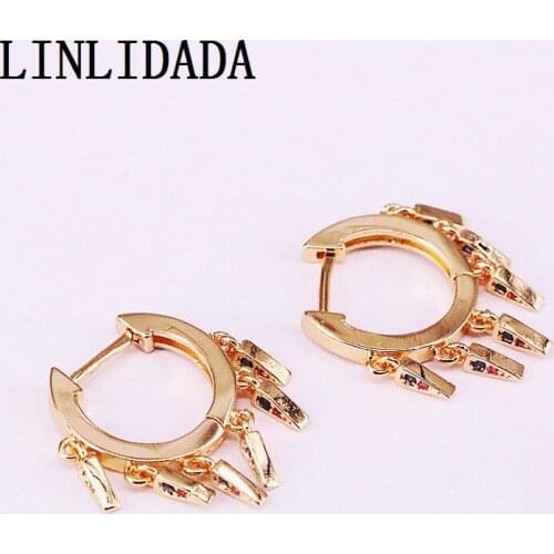 5Pairs Gold Color Cz Micro Pave Tassel Dangle Earring For Women Girls Fashion Zirconia Party Jewelry