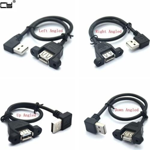 90 Degree Up & Down & Left & Right Angled USB 2.0 A Male Connector to Female Extension Cable With Panel Mount Hole 25cm 50cm