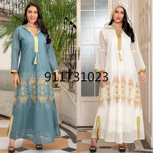 Abaya Dubai Turkey Muslim Hooded Dress Embroidery Mesh Luxury Evening Gowns Turkish Kaftan Plus Size Boubou Islamic Clothing