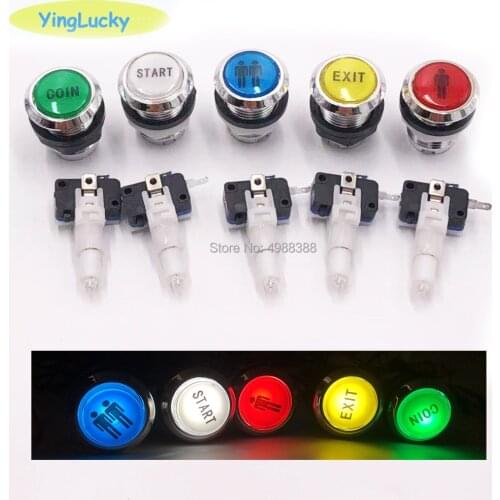 Arcade LED Button 1 P and 2 P Coin Button 33mm Glossy Glass 5V LED Push Buttons with 2Pin Cable Arcade Cabnet Zero Delay Button