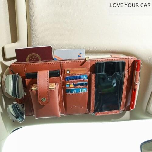 Car sun visor storage multi-function in-car glasses holder mobile phone bag card package bill drivers license holder