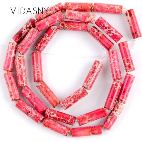Natural Stone Red Sea Sediment Jaspers Column Beads For Jewelry Making 4*13mm Charm Spacer Beads Diy Bracelet Necklace 15