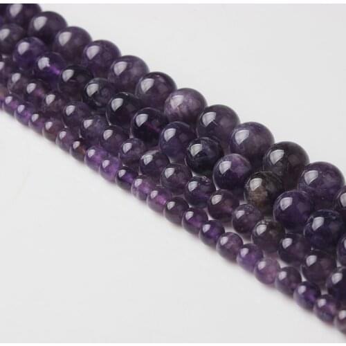 LIngXiang Fashion natural authenticity Amethysts stones Loose Beads 4/6/8/10/12mm DIY bracelet necklace Jewelry Accessories