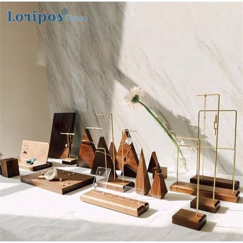 Black Walnut Wooden Jewelry Rack Earrings Hanger Ring Necklace Bracelet Display Pallet Window Jewelry Display Fixture Wood Tray