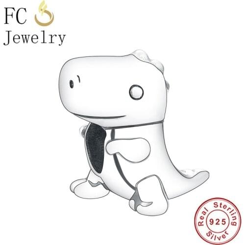 FC Jewelry Fit Original Brand Charm Bracelet Necklace Authentic 925 Silver Dinosaur Dino Bead For Making Kids Women Berloque
