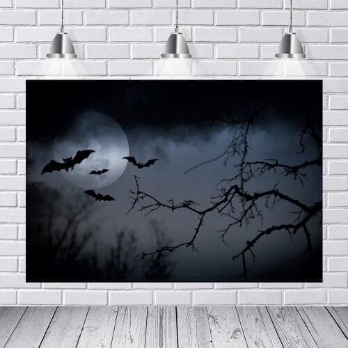 Laeacco Halloween Photo Background Dark Night Bat Moon Photography Backdrop Trick Or Treat Kids Party Photozone For Photo Studi