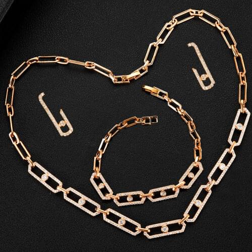 GODKI 3pcs Set Geometry Charm Jewelry Sets for Women Wedding Statement Necklace Bracelet Ring Cubic Zirconia Earring Jewelry Set