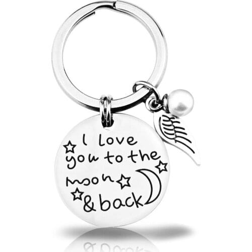 I love you to the moon and back Personalized Custom Keychain for Mam Kids Car Key Chain Women Wing Key Chains Rings with letters