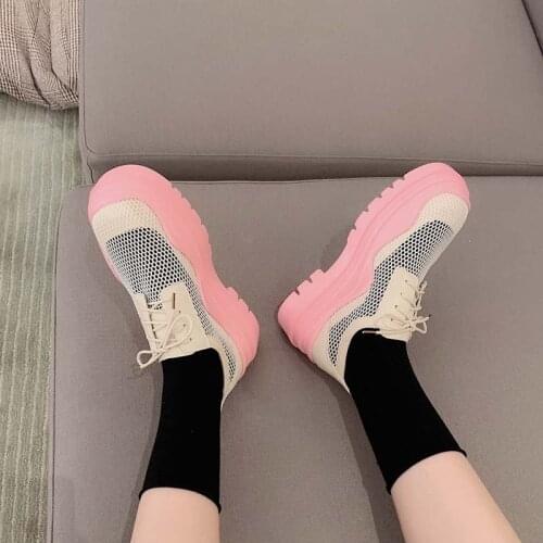 Lace Up Mesh Shoes Women Fashion Trainers Women High Top Sneakers Lady Autumn Female Footwear Breathable Sneakers Platform Shoes