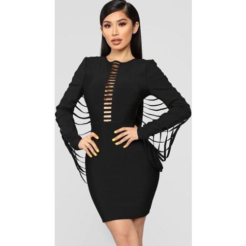 Long sleeve Mini bandage dree Tassel hollow out dress