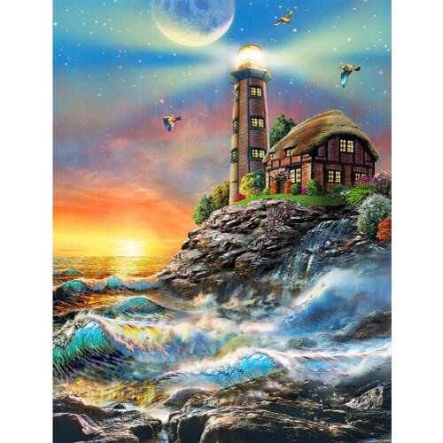 5D DIY Diamond Painting Full Square Round 3D Embroidery Lighthouse Pictures of Rhinestones Cross Stitch Kits Arts Decor DF623