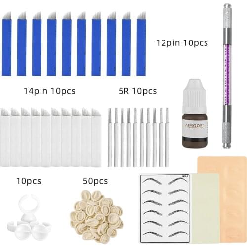 Permanent Makeup Kit Eyebrow Permanent Makeup Tattoo Manual Pen Set With Tattoo Pen Ink Profesional Microblading Kits Supplies