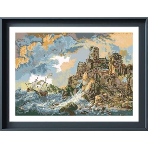 Dreampattern Storm wind cross stitch kits sailing in the sea pattern design 18ct 14ct 11ct unprint canvas embroidery DIY