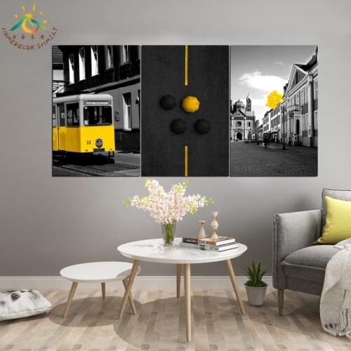 Yellow Black Street View Wall Art Canvas Framed Print Painting Vintage Posters and Prints Wall Pictures Modern Home Decoration
