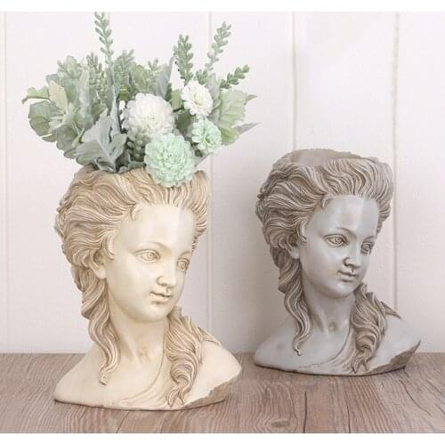 Nordic Creative Home Decoration Flower Pot Girl Statue Flower Pot Resin Girl Face Vase Container Flower Pot Office Decorationpot