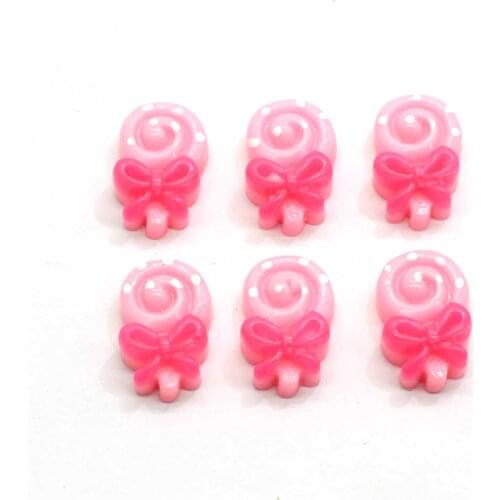 Wholesale Cute Flat Back Resin Candy Shape Pink Bead Lollipop Delicate Hot Selling Cheap Cabochons for Craft DIY Decora