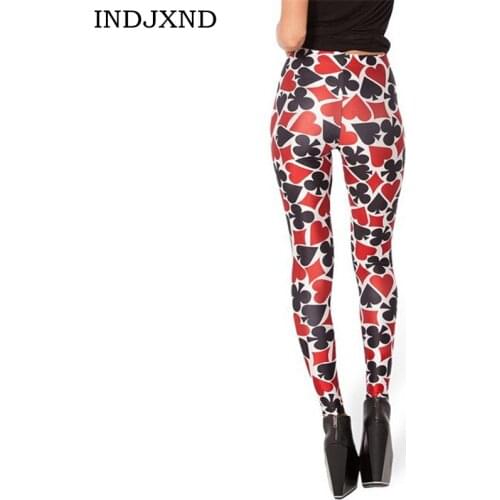 INDJXND Autumn Poker Flower Leggings Halloween Printed Fashion Stretch Female Leggins For Women Leggin Punk Rock Clothing