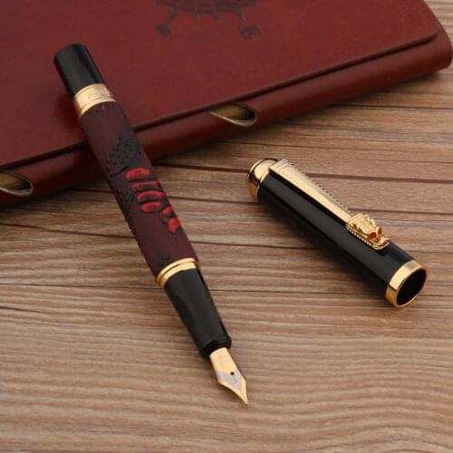 Posture Correction 890 METAL Fountain Pen Leather black GOLDEN Student Stationery Office Supplies INK PENS
