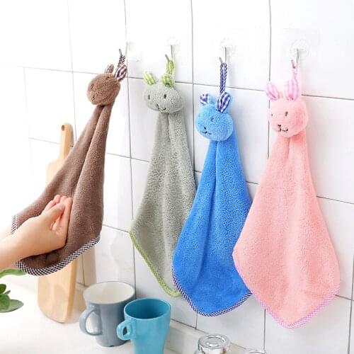 Cute Bunny Towel Hand Towel Hanging Coral Fleece Home Clean Soft Super Absorbent Breathable Quick Dry Kitchen Bathroom Household
