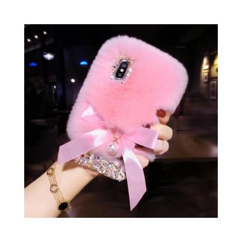 Fluffy Plush Warm Phone Cases For iPhone 12 11 X XR XS Max 6 7 8Plus Case Fur Rabbit Diamond Cover Soft TPU For iPhone 11Pro MAX
