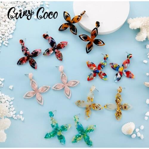 Cring Coco Hawaiian Flower Drop Earrings Trendy Polynesian Jewelry Plant Dangle Earring Party Wholesale Price Acrylic For Women