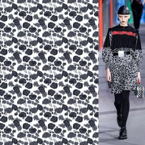 Spring and Autumn brand black rose printing imitation silk satin fabric for dress shirt pajamas swimsuit sewing