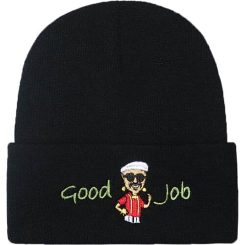 Good Job Embroidery Beanie Cotton Winter Knitted Hat Keep Warm Skullies Hip Hop Cap Men Women