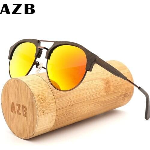 AZB Polarized Wooden Sunglasses Men&Women Bamboo Sun Glasses Vintage Design Original Wood Grain Glasses Oculos de sol masculino