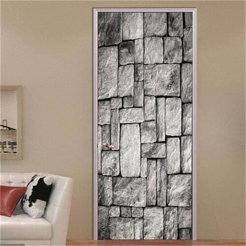 90x200cm Gray Rock 3D Door Sticker Self Adhesive Wallpaper for Doors Waterproof Removable Posters Home Design Decor Mural Decals