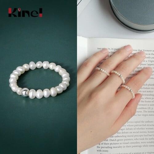 Kinel Natural Pearl Anniversary Cubic Rings 925 Sterling Silver Rings for Women Silver 925 Bijoux Fine Jewelry