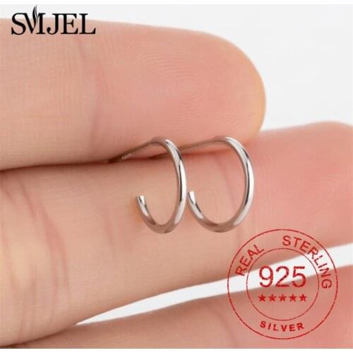 Genuine Sterling Silver Earrings for Women Simple Circle Ring Shape Earrings Drop Statement Ear Jewelry Hypoallergenic Pin Gifts